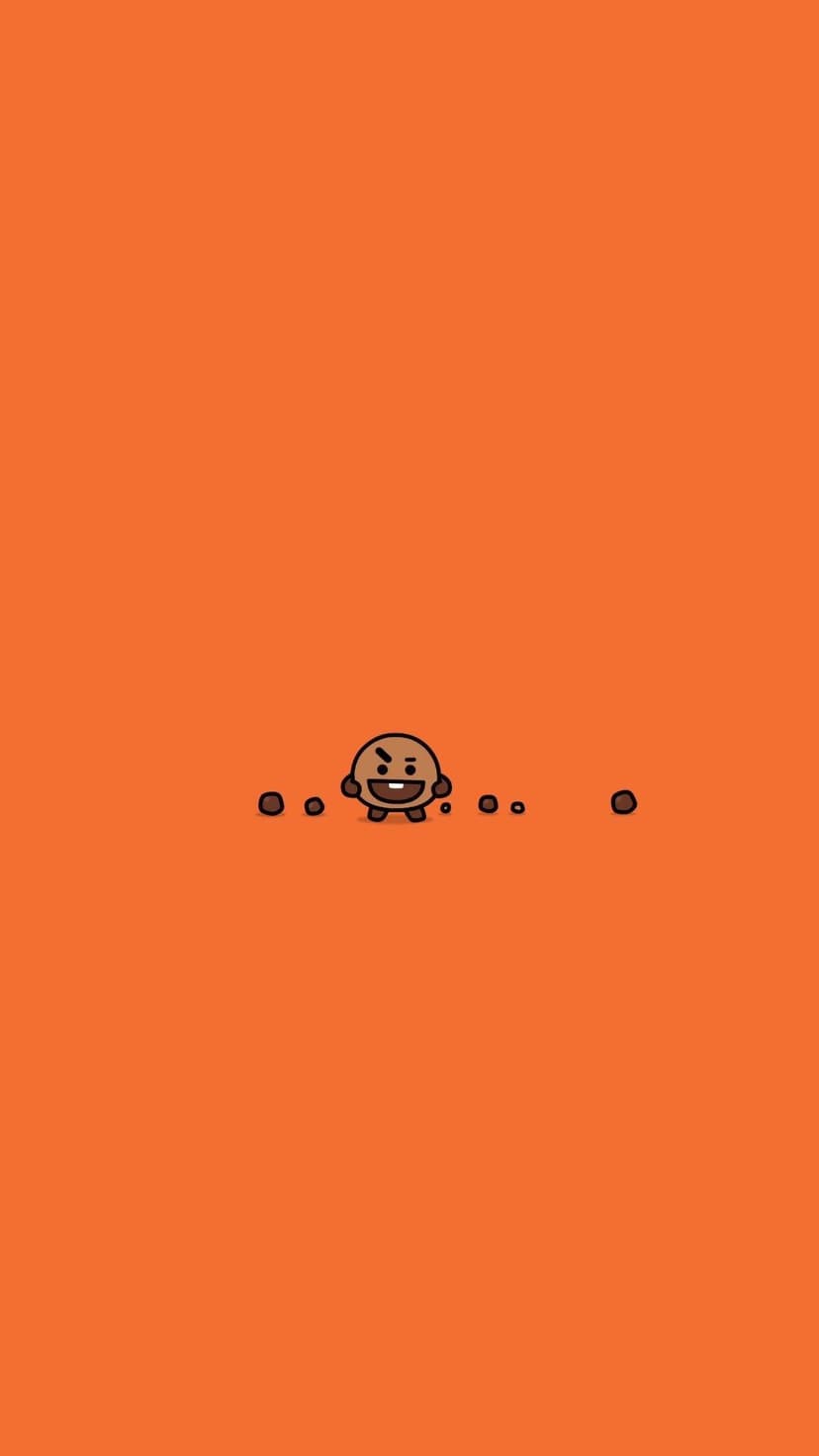 Cooky the brown BT21 character peeks from several circular cutouts against a solid bright orange background.