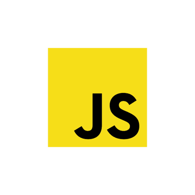 JavaScript logo featuring black sans-serif lettering inside a solid yellow square with transparent background.