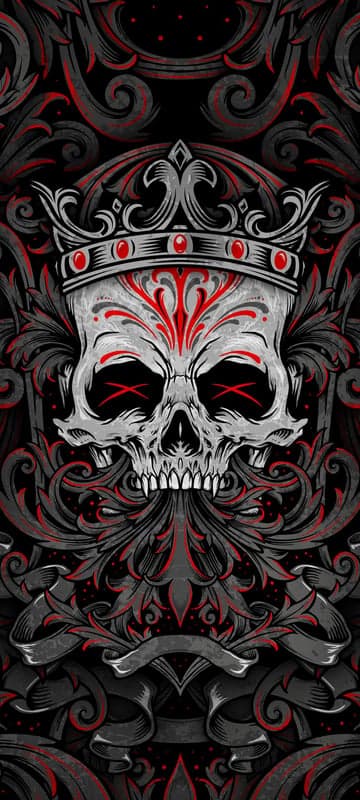 Gothic Skull Crown Wallpaper with Red Ornate Details