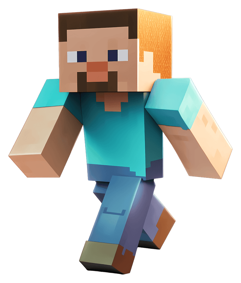 Minecraft character walking with a side profile view showing a blue shirt, brown hair, and pixelated limbs.