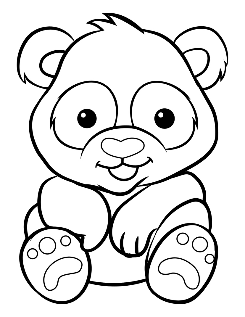 Panda coloring page illustration featuring a sitting bear with bold black outlines on a white background.