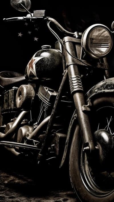 Vintage Motorcycle with Star Emblem and Dark Background