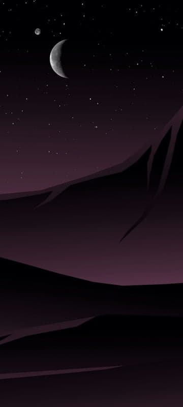 Crescent moon and stars over dark, abstract landscape