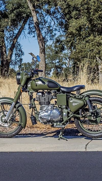 Olive Green Royal Enfield Vintage Motorcycle Phone Wallpaper