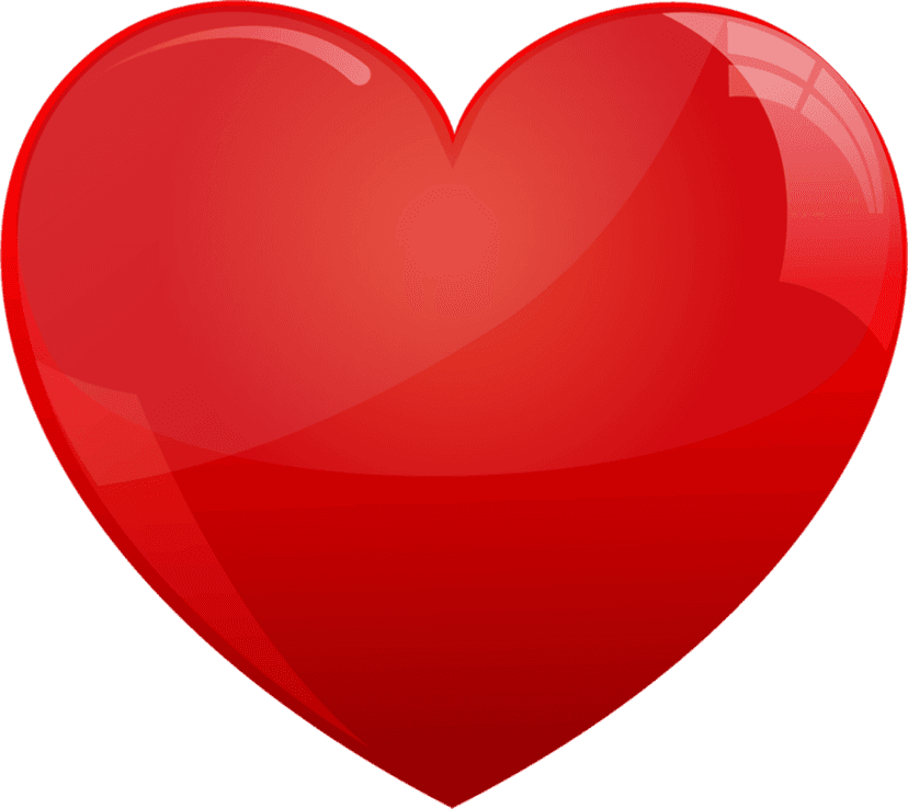 Red heart illustration with solid crimson filling and clean black outlines isolated on a transparent background.
