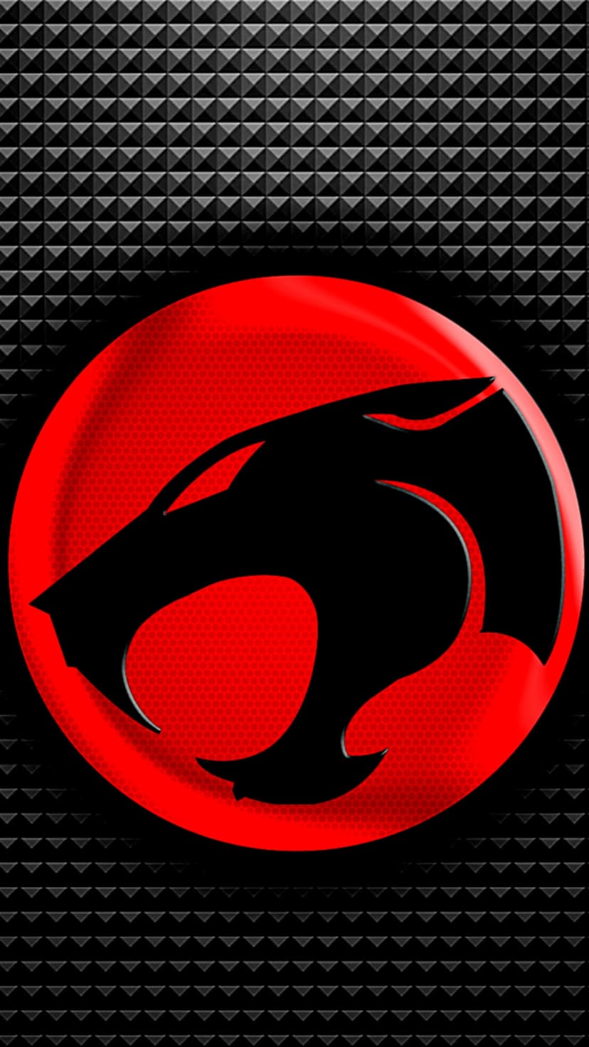 Red Thundercats logo silhouette on a textured chrome pyramid background, designed for high-resolution displays.