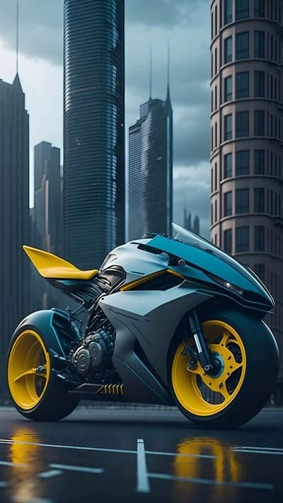 Futuristic Motorcycle in a Cyberpunk Cityscape