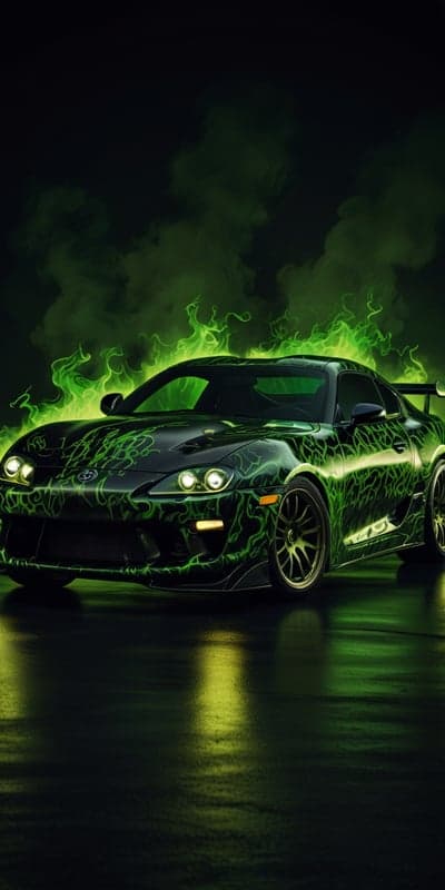 Neon Green Lightning Toyota Supra Mobile Phone Wallpaper