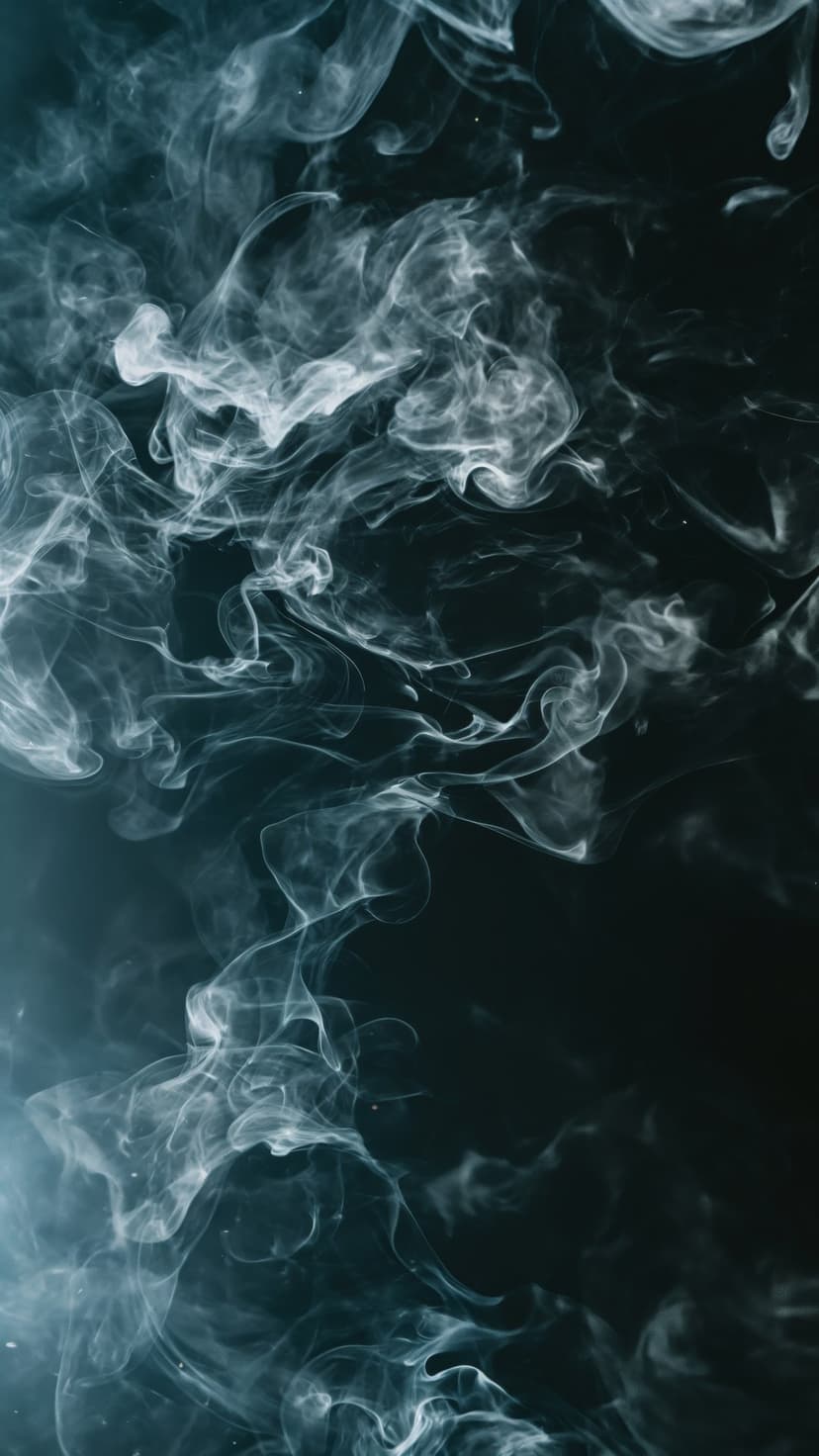 White smoke wisps curl and flow in intricate patterns against a deep black background with soft lighting.