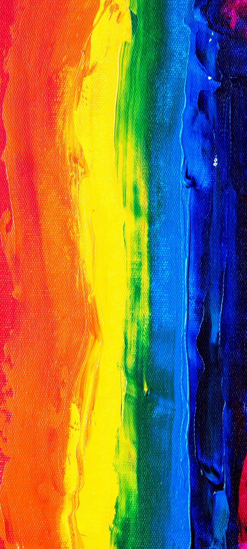 Vertical bands of thick red, yellow, and blue paint display heavy ridges and blended impasto textures.