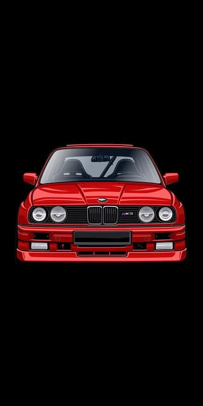 Red BMW M3 E30 Front View Illustration