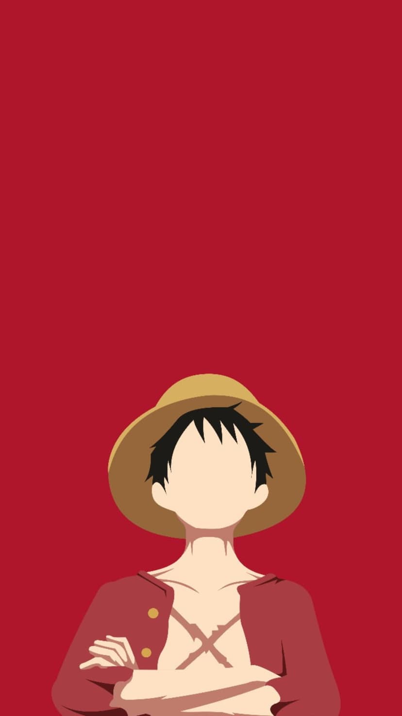 Monkey D. Luffy wearing his straw hat and red vest appears as a faceless silhouette on a solid red background.