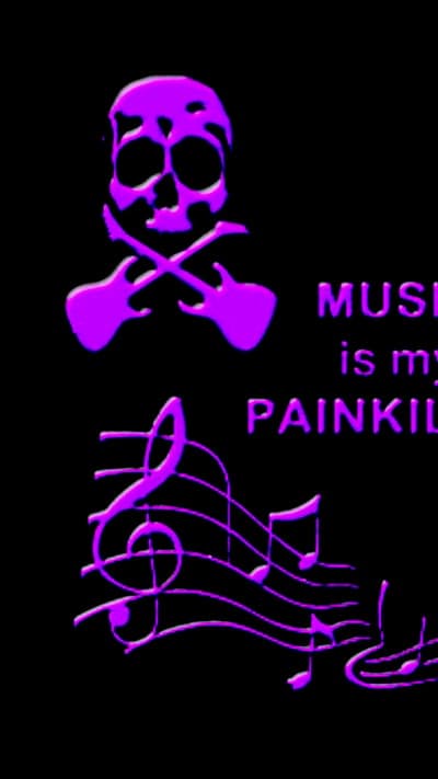 Gothic Purple Skull and Rock Music Notes Phone Background