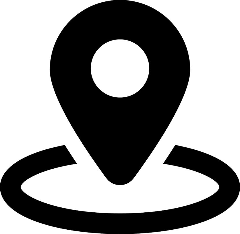 Map pin icon silhouette with a white directional arrow inside a black circular geolocation symbol frame.