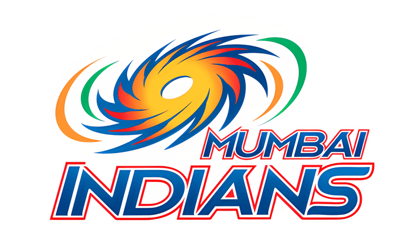 Mumbai Indians cricket logo featuring a blue and gold sunburst design with bold sans-serif team typography.