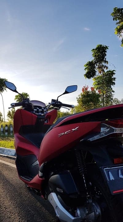 Red Honda PCX Motorcycle parked by the road