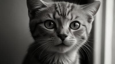 Close-up Black and White Portrait of a Tabby Kitten