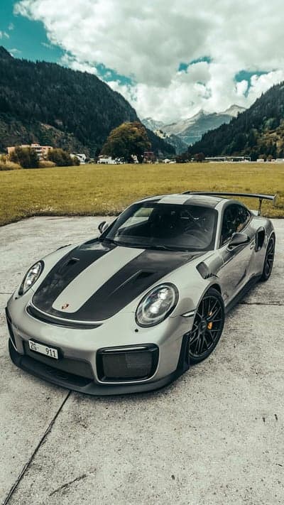 Silver Porsche 911 GT2 RS Alpine Landscape Mobile Background