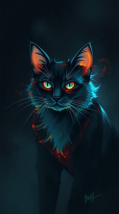 Mystical Obsidian Feline With Fire and Ice Eyes Backdrop