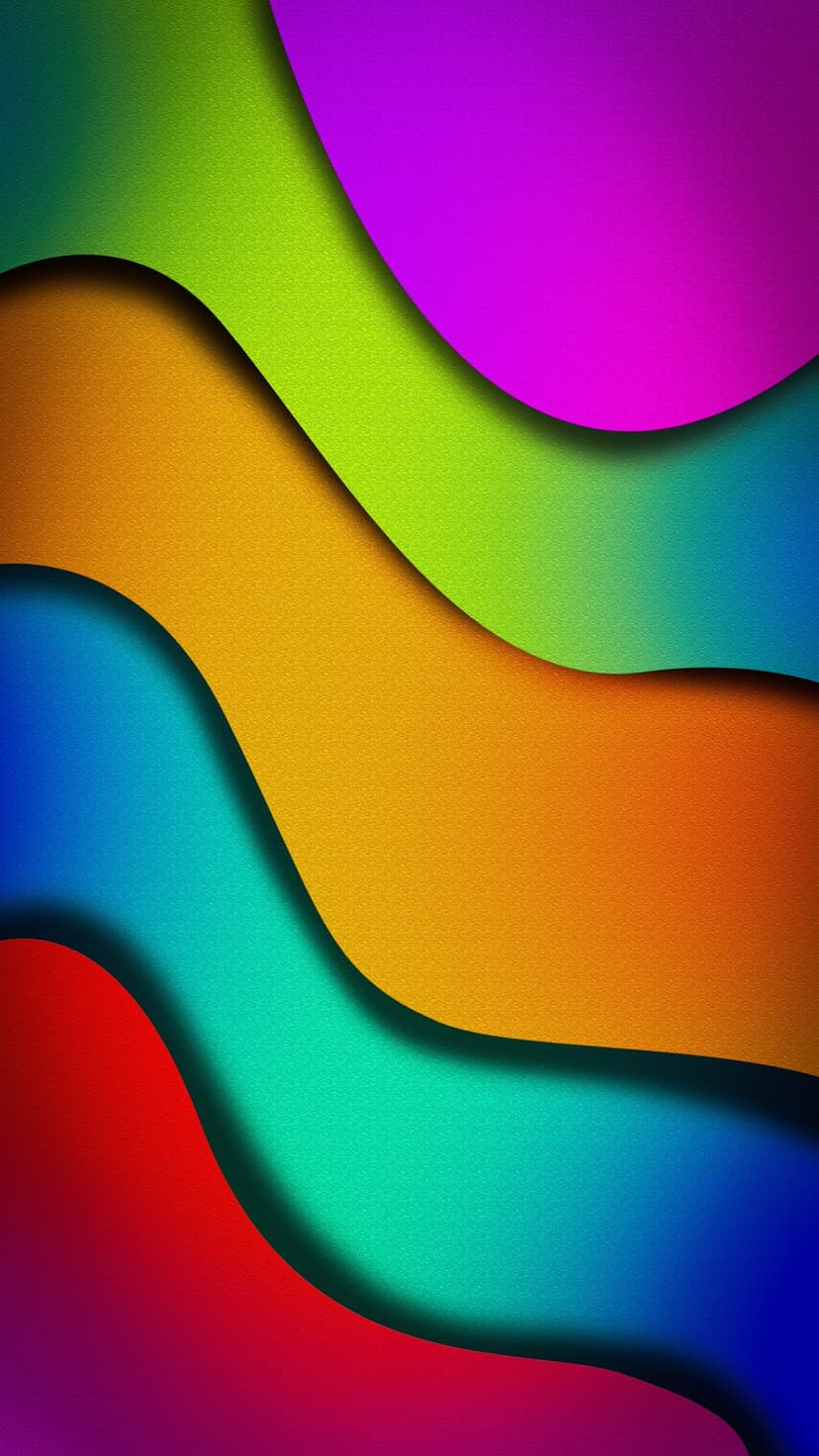 Overlapping wavy bands of saturated color display soft shadows and a fine grain texture across the composition.