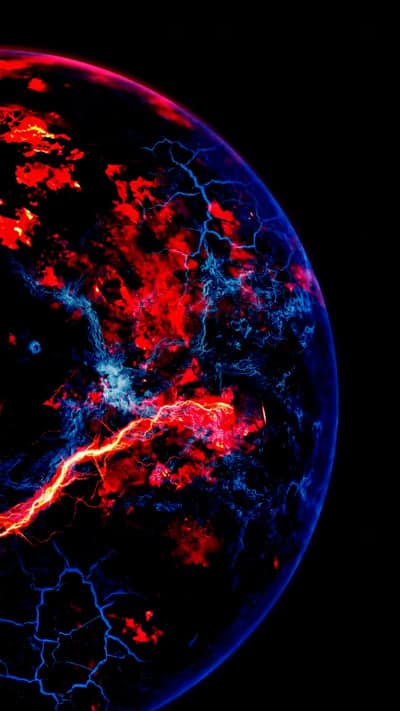 Fiery Alien World Surface with Glowing Blue Cracks Wallpaper