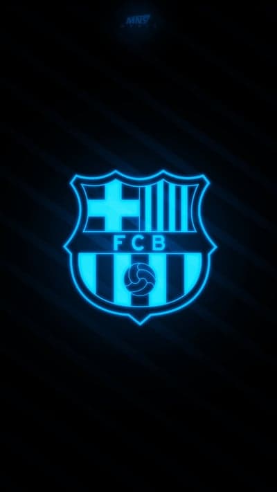 Neon Blue FC Barcelona Logo on Dark Background