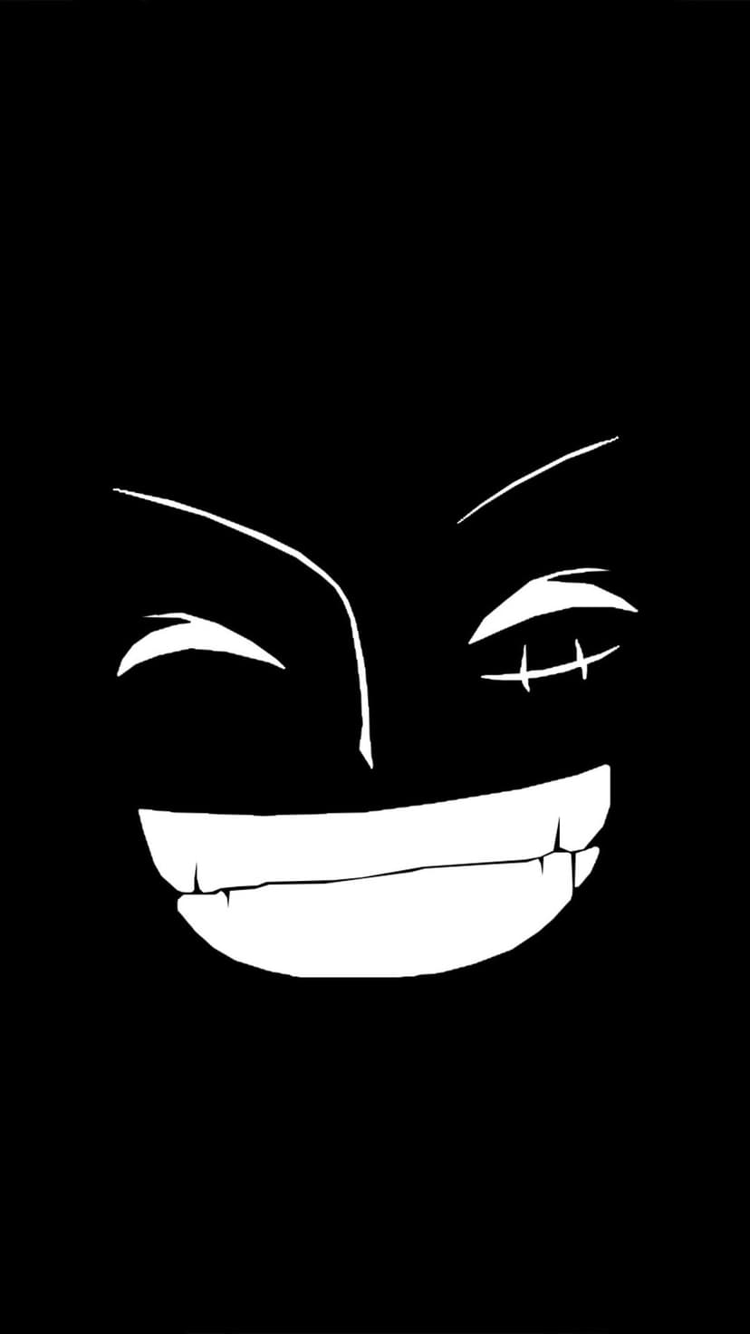Monkey D. Luffy grinning in a white silhouette with a visible eye scar against a solid pitch black background.
