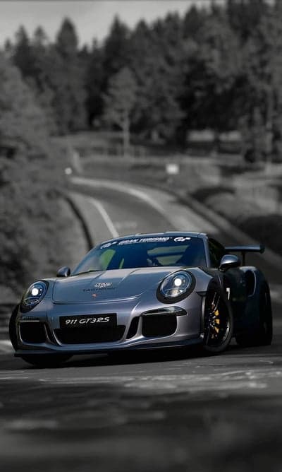 Silver Porsche 911 GT3 RS on a Scenic Track