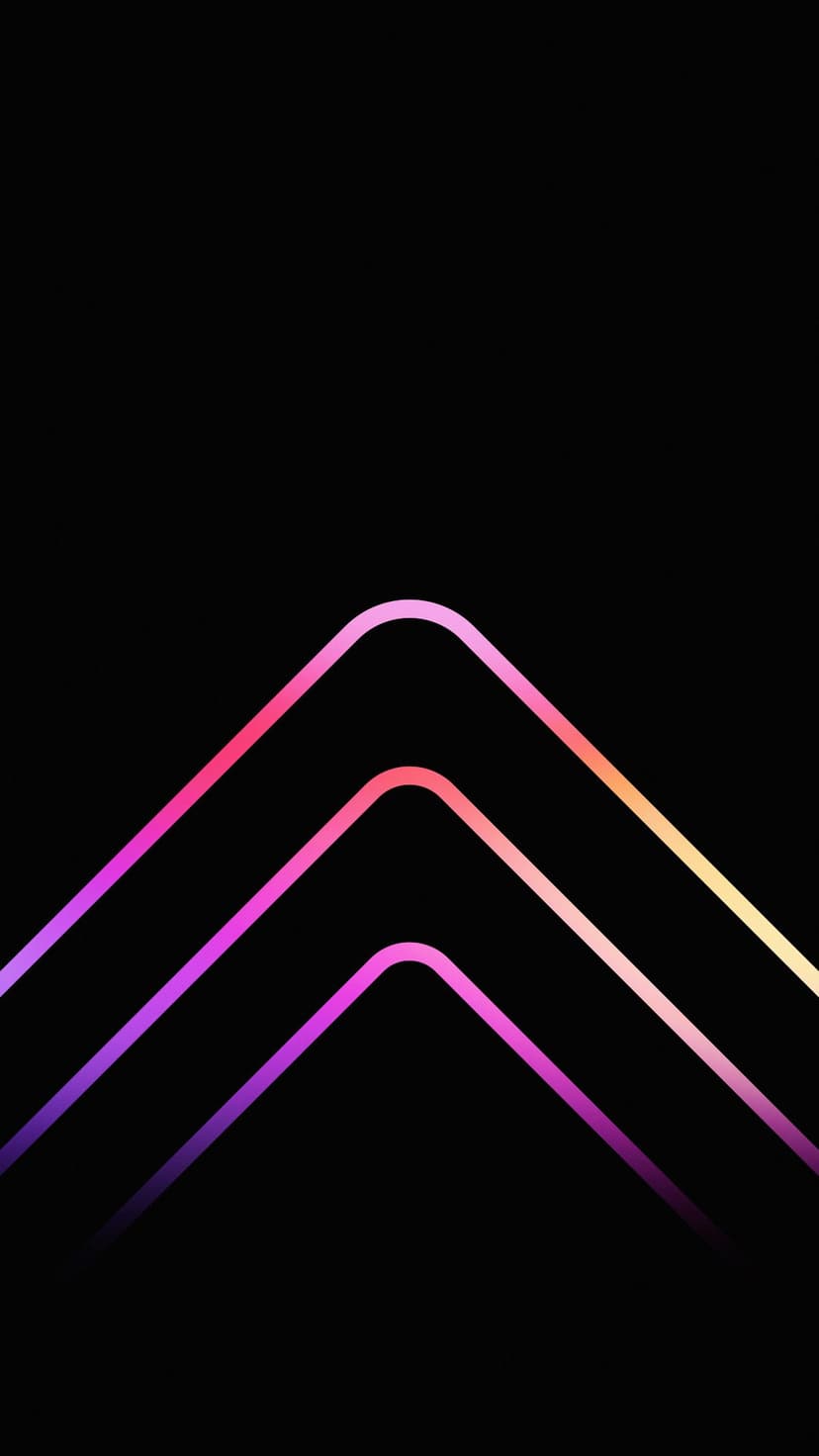 Curved neon arrows in pink and yellow gradients point upward against a solid black background on a mobile screen.