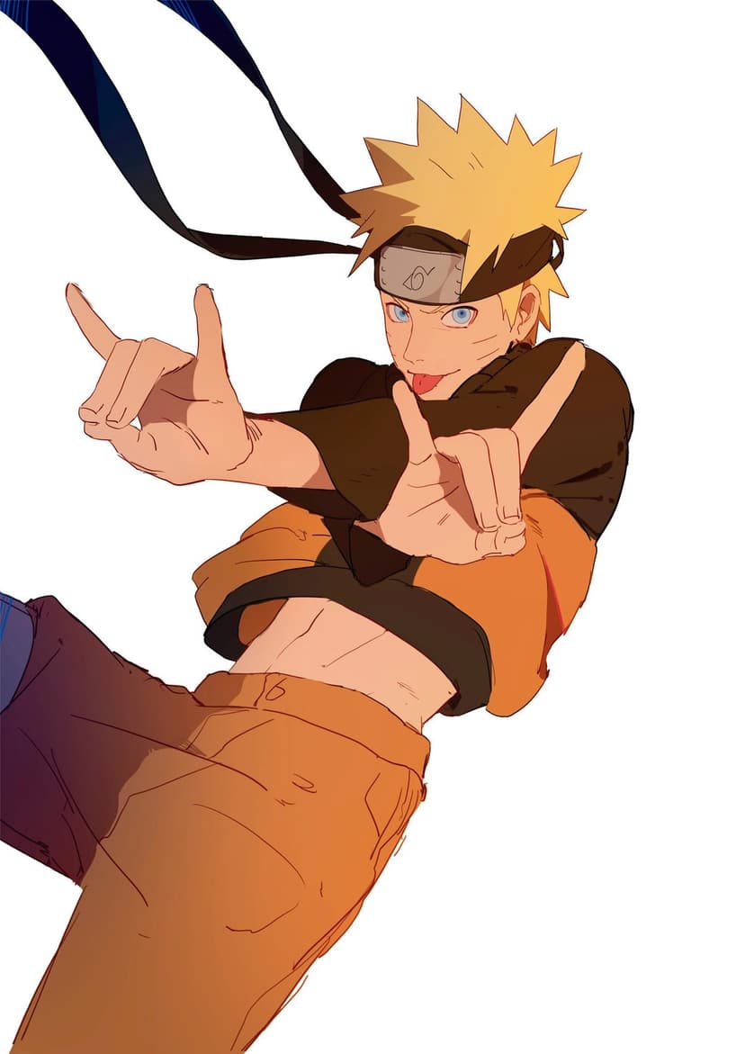 Naruto Uzumaki performs a ninja hand seal while sticking his tongue out against a solid white background.