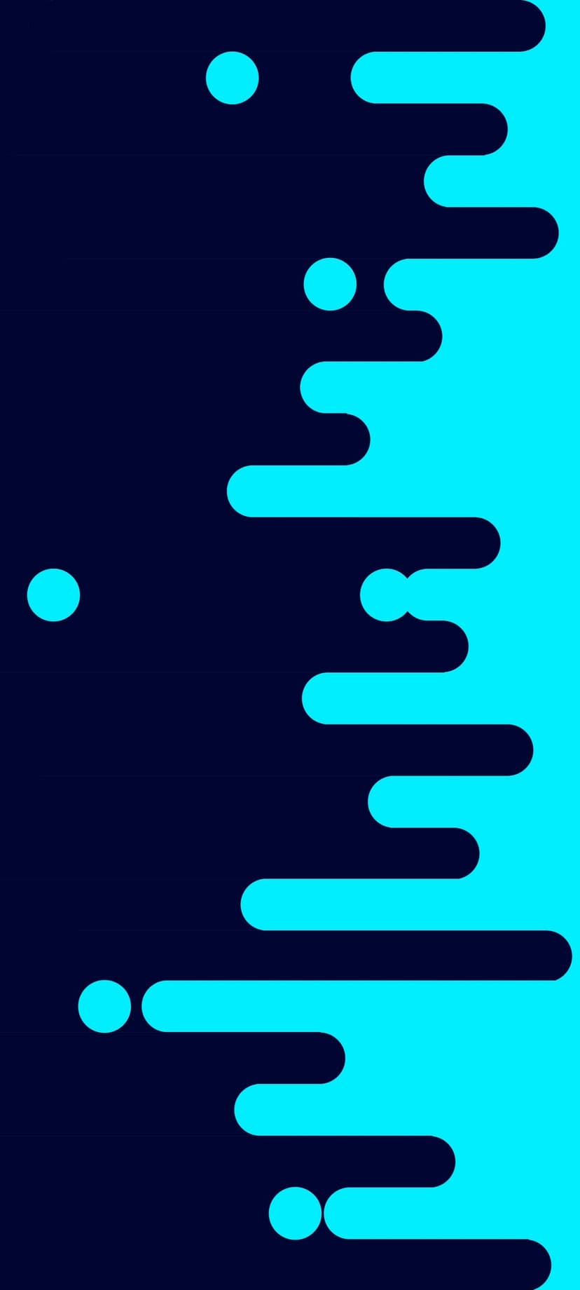 Cyan rounded rectangles and blue circles drift vertically against a dark navy backdrop with subtle depth.