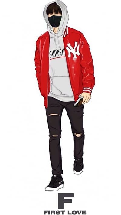 Anime Guy in Red Jacket and Ripped Jeans