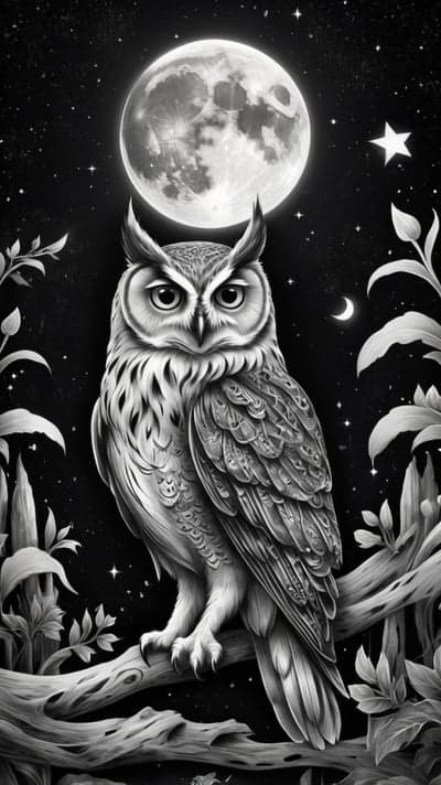 Midnight Owl Wisdom Moonlight Sky Mobile Phone Wallpaper