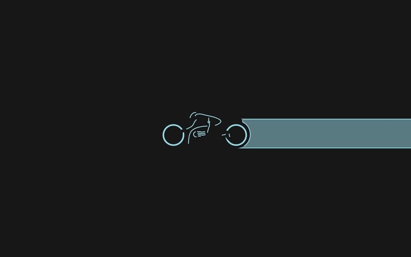 Neon blue light cycle and rider trail a glowing horizontal beam against a pitch-black minimalist background.