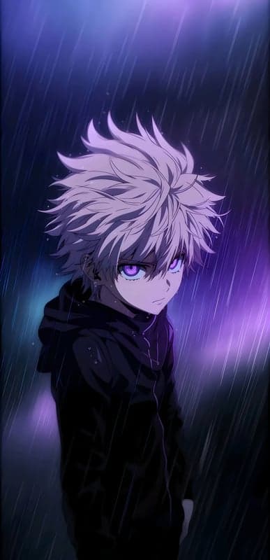 Anime Boy in Purple Rain with Spiky Hair