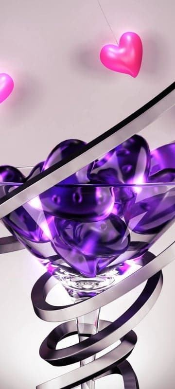 Glass of Purple Hearts with Pink Hearts Above