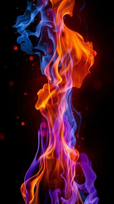 Fiery Abstract Art: Blue, Orange, and Purple Flames