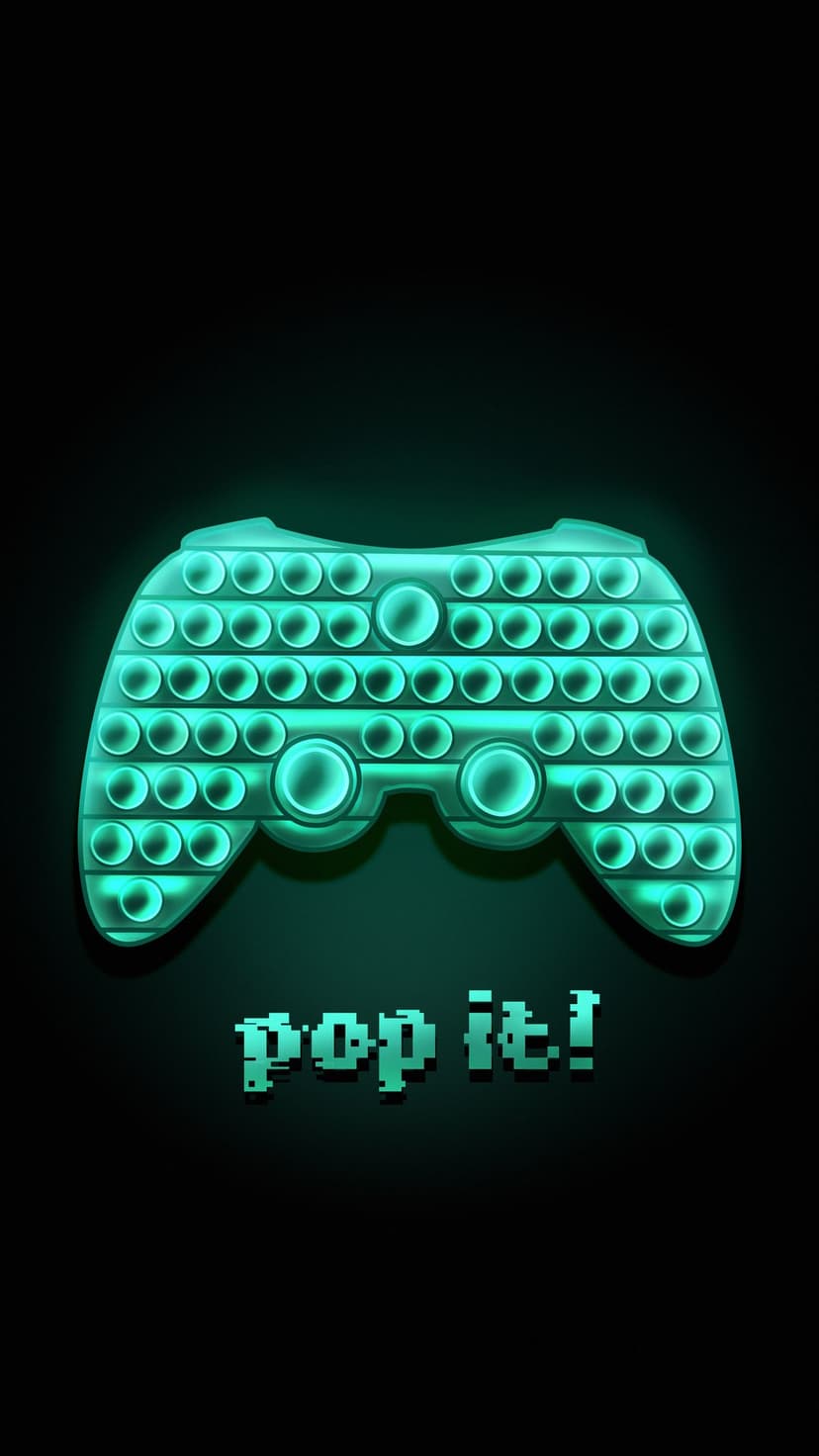 Neon green game controller fidget toy with circular pop bubbles glowing against a dark, shadowy background.