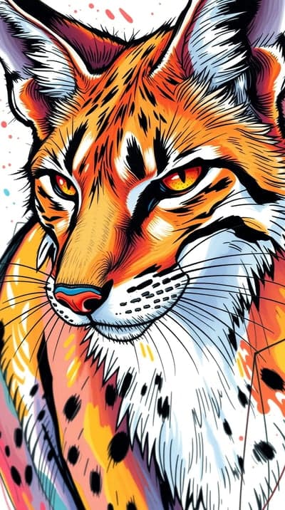 Vibrant Geometric Lynx Portrait with Intense Eyes