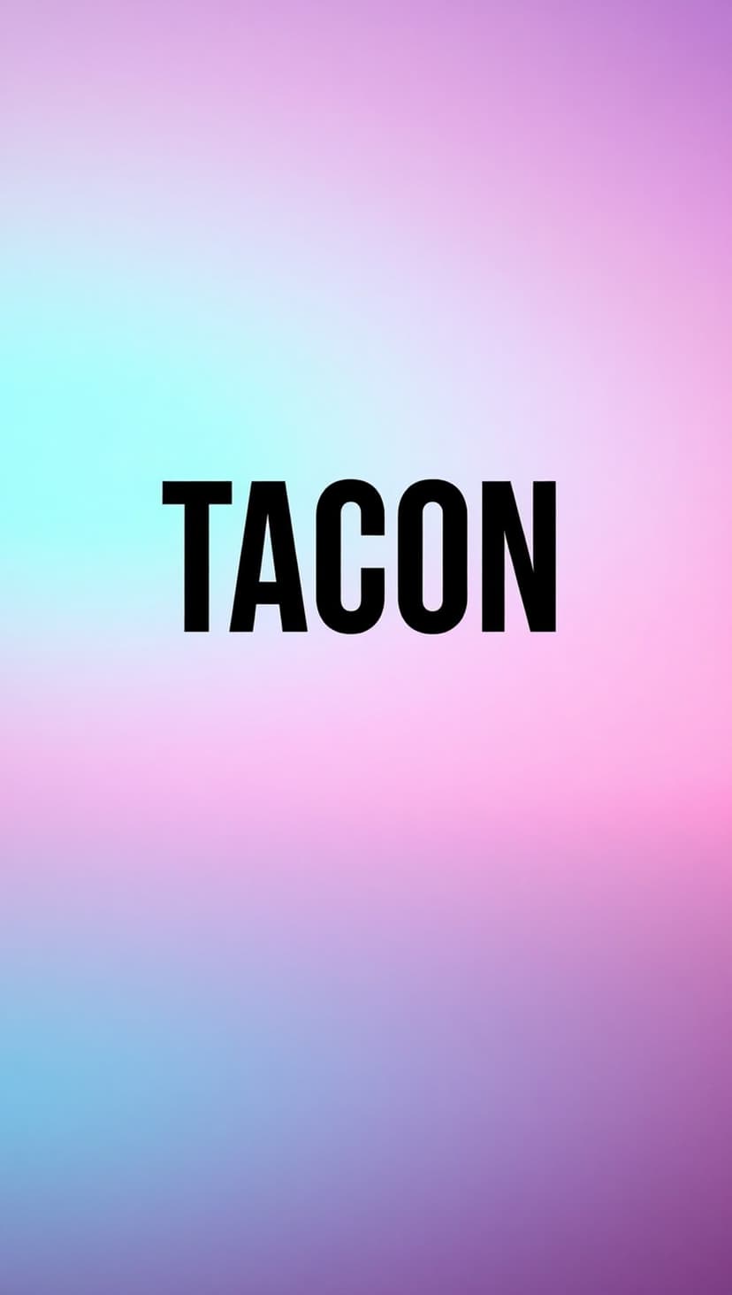 Tacon text in bold black font centered on a soft cyan, pink, and purple gradient background for mobile screens.