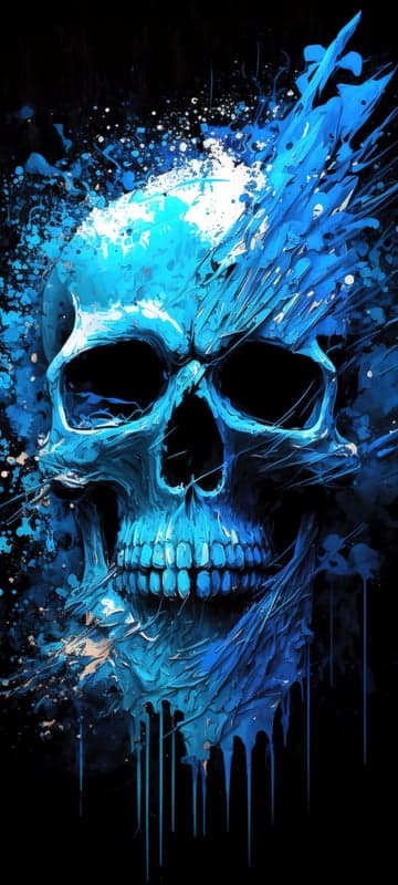 Abstract Blue Skull Drip Paint Art Wallpaper