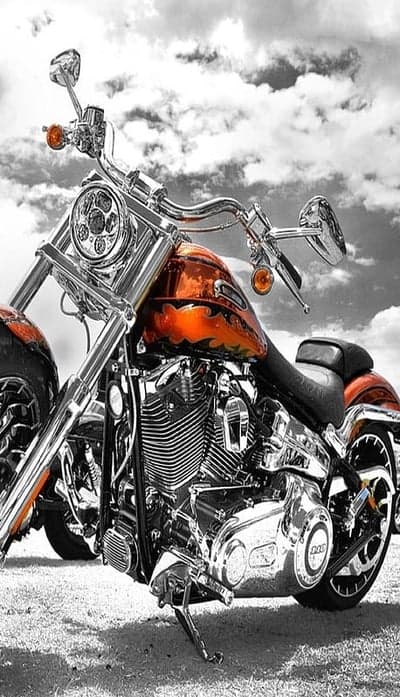 Chrome Harley Davidson Motorcycle with Orange Flames