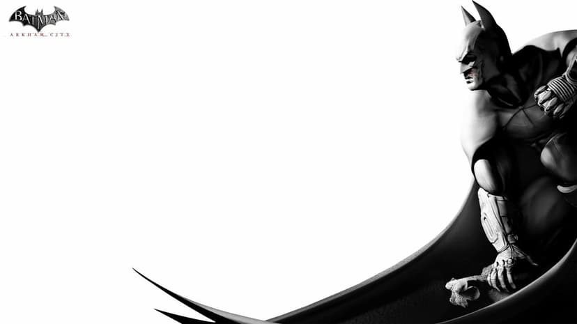 Batman in a crouched pose with a high-contrast black and white finish against a minimalist white background.