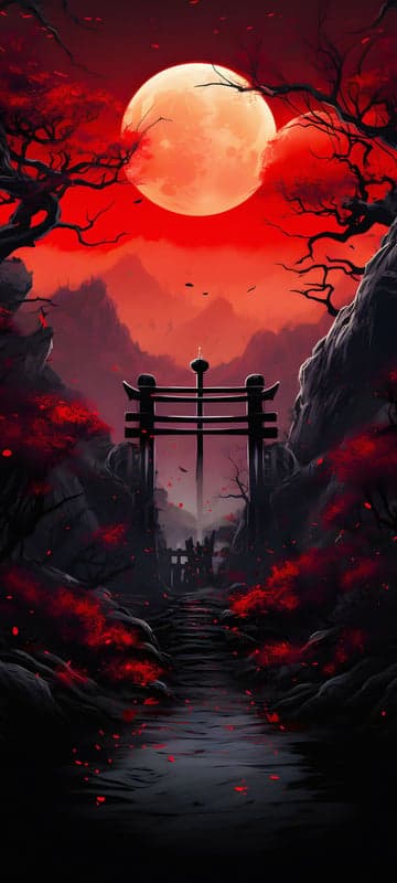 Scarlet Moonlit Torii Gate Path Phone Background