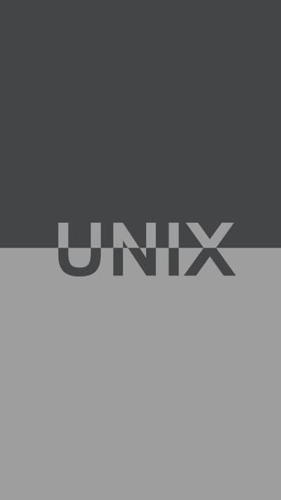 Minimalist "UNIX" text logo on split gray background