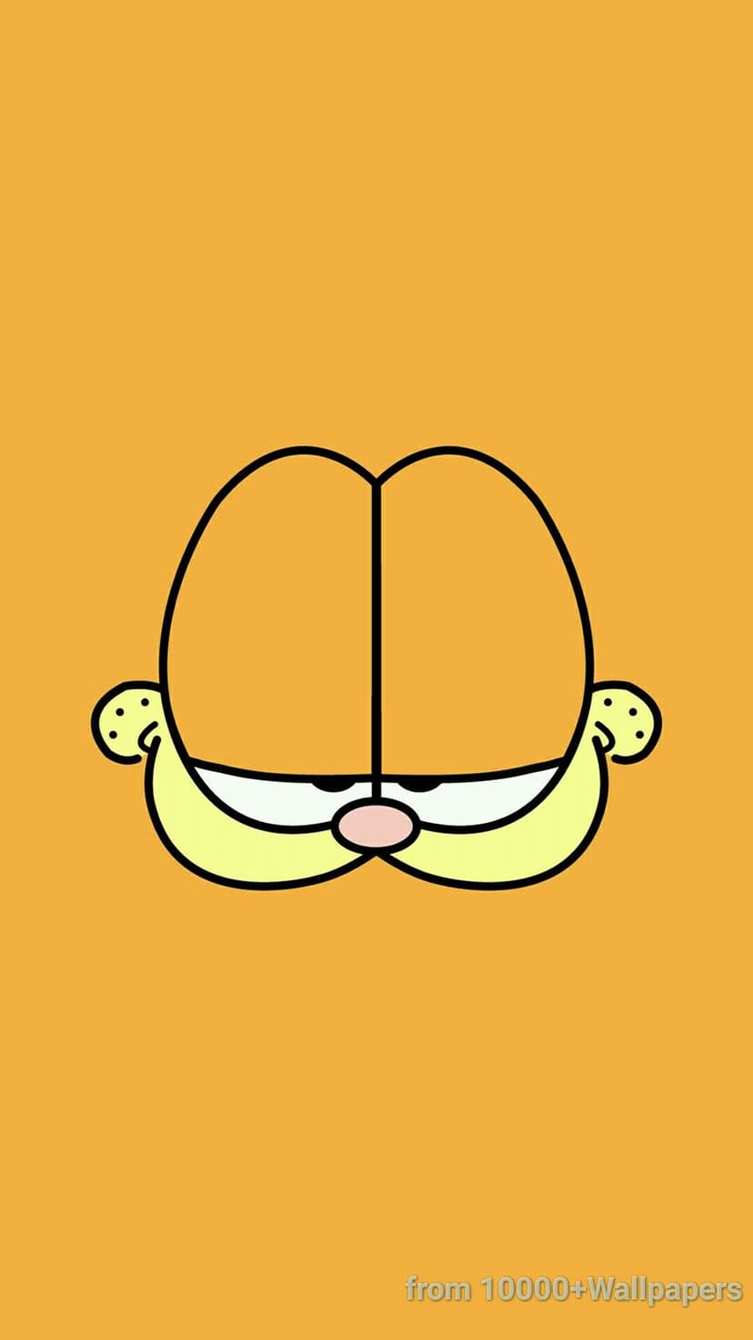 Garfield's sleepy half-closed eyes and small pink nose appear centered on a vibrant solid orange background.