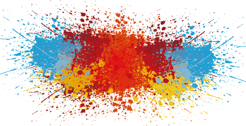 Paint splash watercolor featuring vibrant ink droplets and saturated pigment textures on a transparent base.