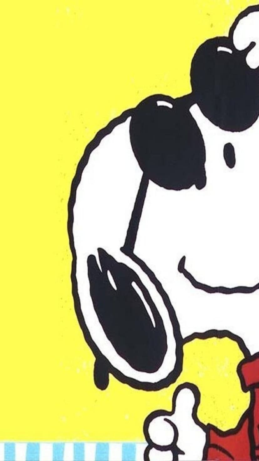 Snoopy wearing black sunglasses and a red sweater gives a thumbs up against a solid bright yellow background.