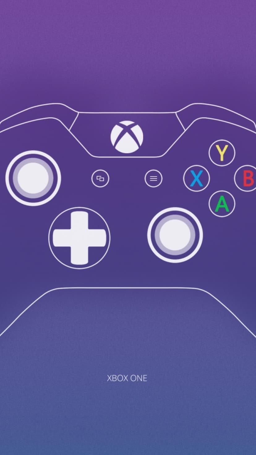 White Xbox One controller outline centered on a vibrant purple and violet gradient portrait background.