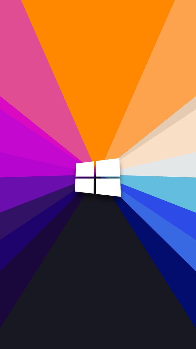 White Windows logo centered over a tunnel of radiating purple, blue, and orange light-speed stripes.